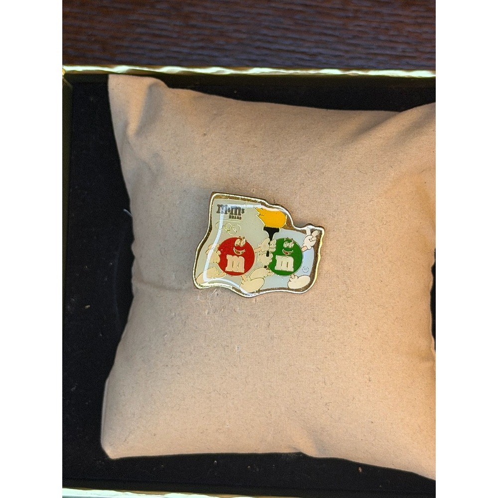 Vintage M&M's Olympic Games Torch Red and Green Character Enamel Lapel Pin